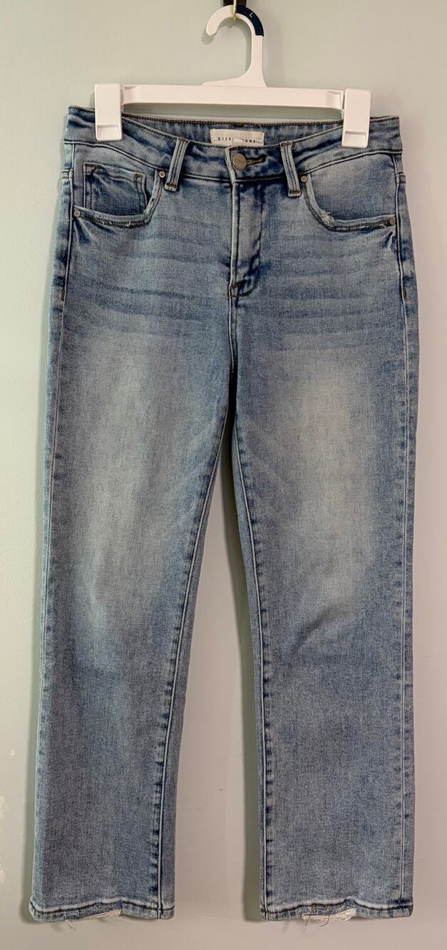 Risen Jeans Women 5/27 Light Wash Straight Leg Raw Hem Stretch Denim RDP5871
